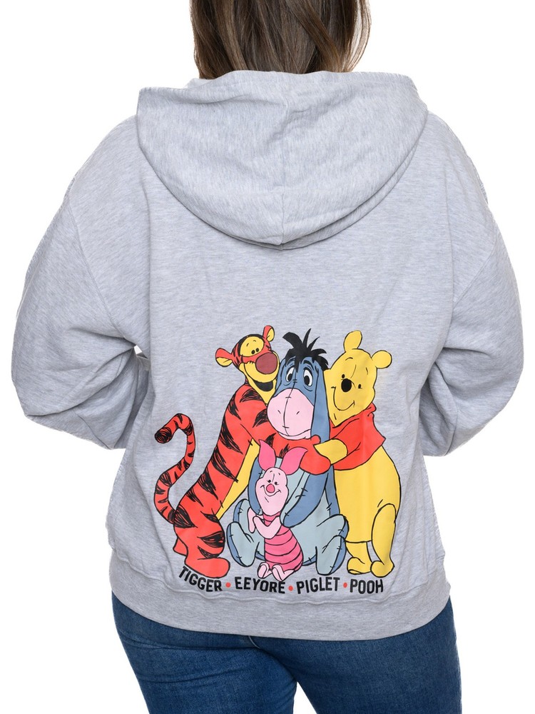 Eeyore Winnie The Pooh Tigger Hoodie Sweatshirt Zippered Gray Womens Plus Size