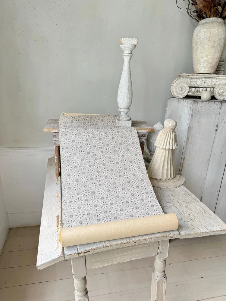 6.4yds (12.8yds avail) Vintage 1930s American Wallpaper Roll Pink Green Geometr