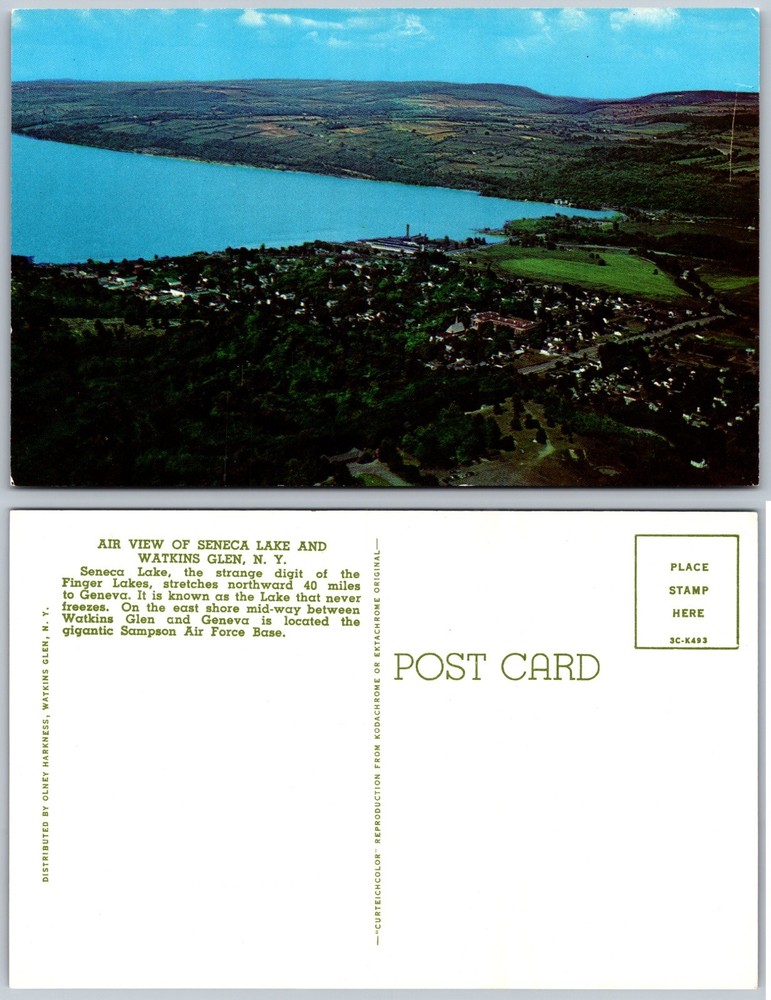Seneca Lake Watkins Glen New York Aerial Water Houses Postcard
