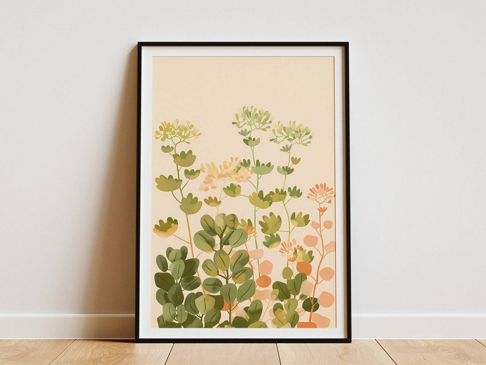 Minimalist Botanical Print Modern Art Illustration Plant Wall Decor Green Pink