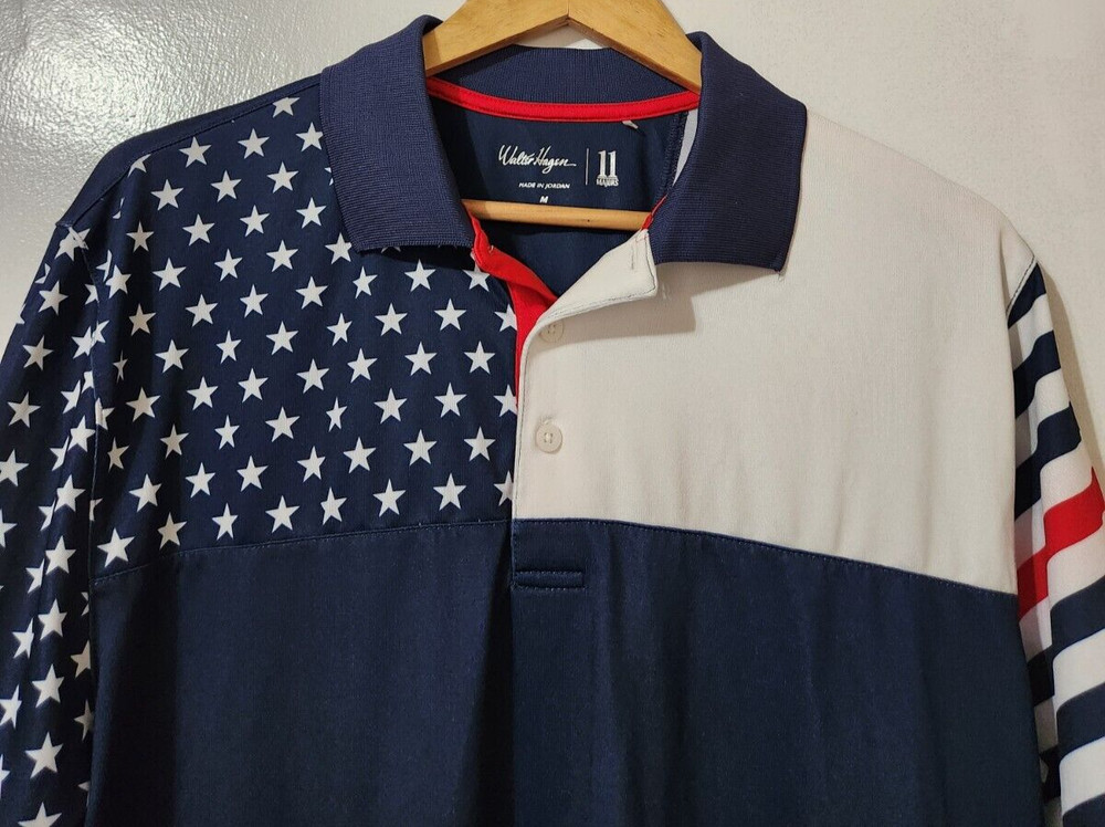 Walter Hagen Shirt Mens M Performance Stretch American Flag Polo 4th of July