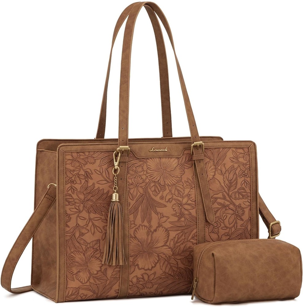 Laptop Bag for Women Vintage Leather Work Tote 15.6 inch Large Capacity Computer
