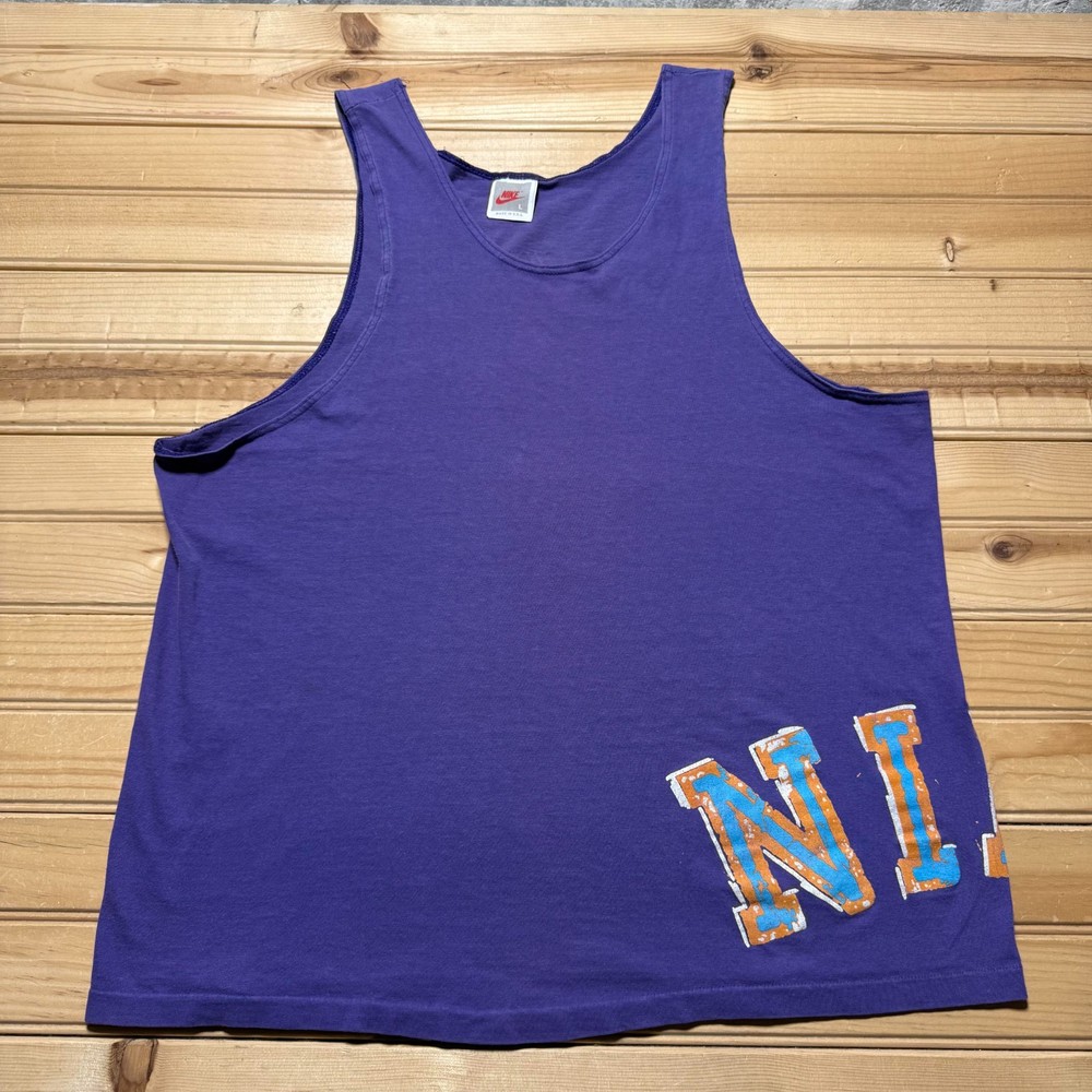 Vintage 80s Nike Sportswear Spellout Logo Double Sided Tank Top USA Made - Large