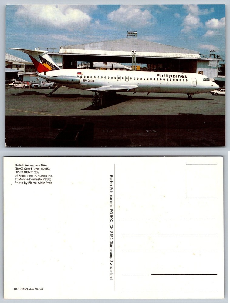 Philippine Airlines BAC One-Eleven RP-C1188 Manila-Domestic 1986 Postcard