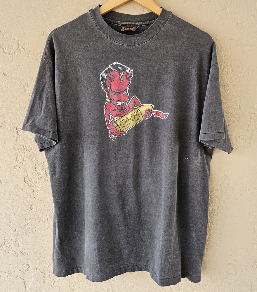 Vintage 90s Hi-Fi Mfg Devil T-Shirt XL Single Stitch COOP Rockabilly Faded Thin