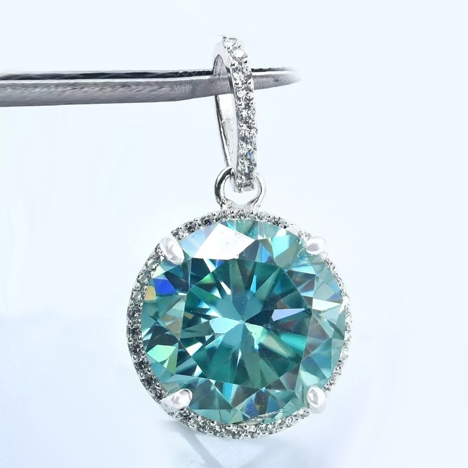RARE 25.00 Ct Round Treated Blue Diamond Solitaire Pendant 925 Silver Certified