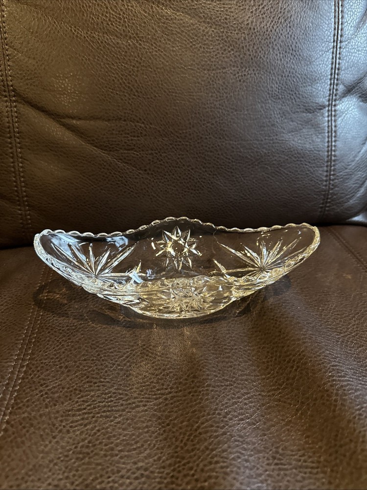 Vintage Star of David Anchor Hocking Cut Crystal Oblong Serving Dish 9 3/8”