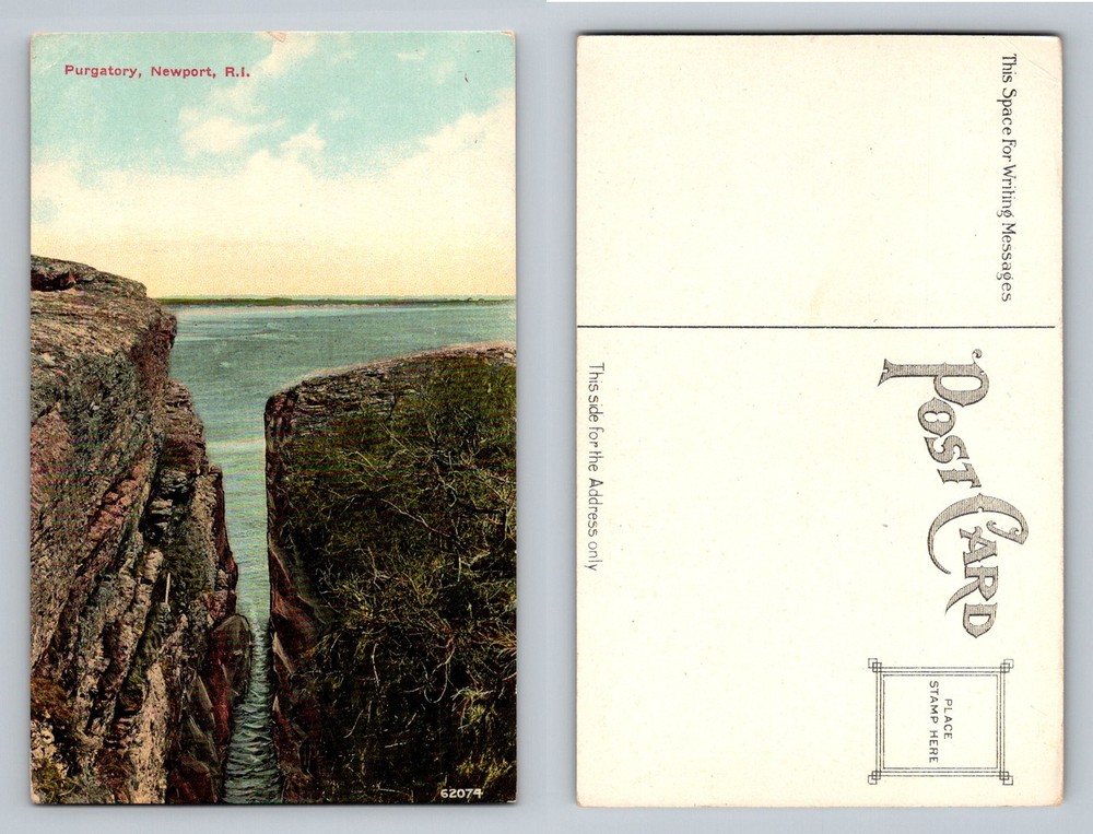 Newport, RI-Rhode Island, Purgatory Cliff Chasm Ocean View Vintage Postcard