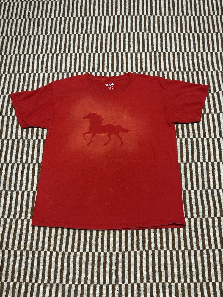 Horse Silhouette T Shirt Youth Large Red Gildan Equestrian Graphic Tee