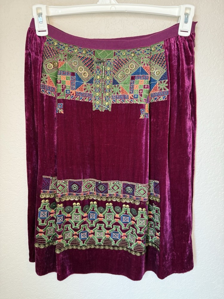 Vintage Oscar De La Renta Skirt 12 Velvet Silk Embroidered Beaded Ethnic READ