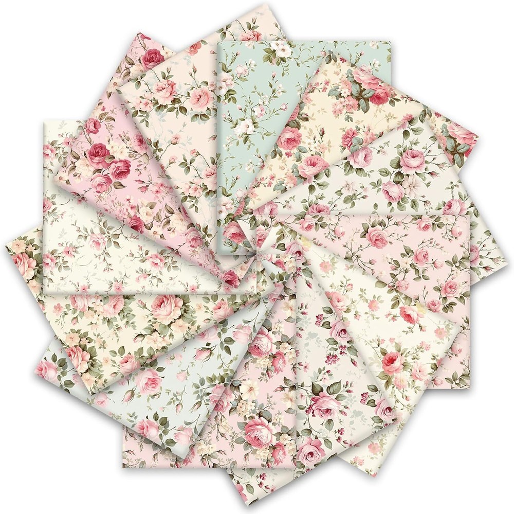 12 Pcs Spring Cotton Fabric Bundles Pink Vintage Rose Fat Quarters Pastel Floral