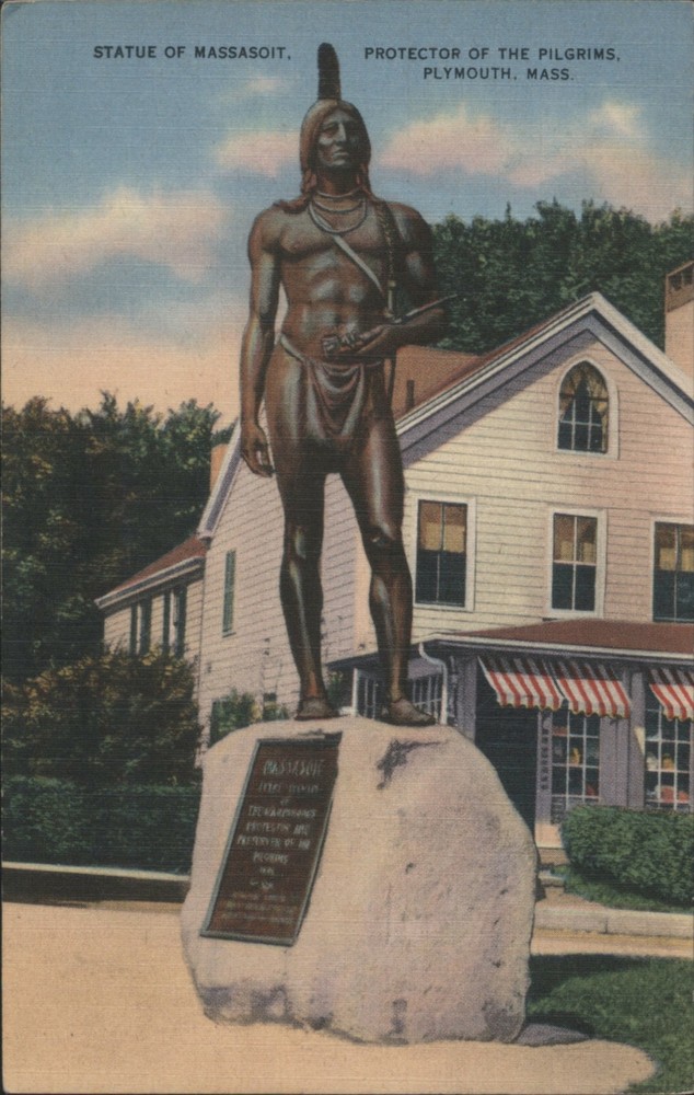 Plymouth, Massachusetts MA Statue of Massasoit, Protector Pilgrims Postcard