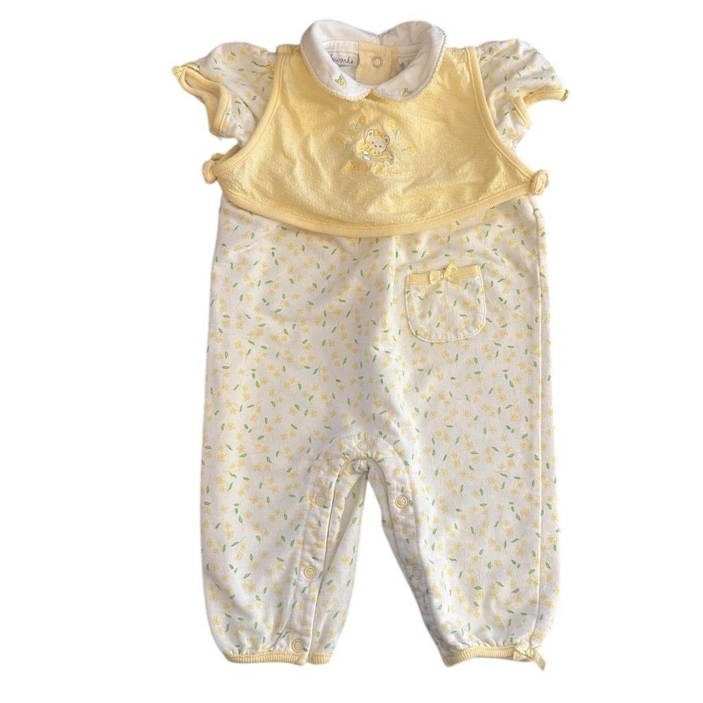 Babyworks Baby Girls Yellow Floral Bear Smocked Romper Jumpsuit 6-9M
