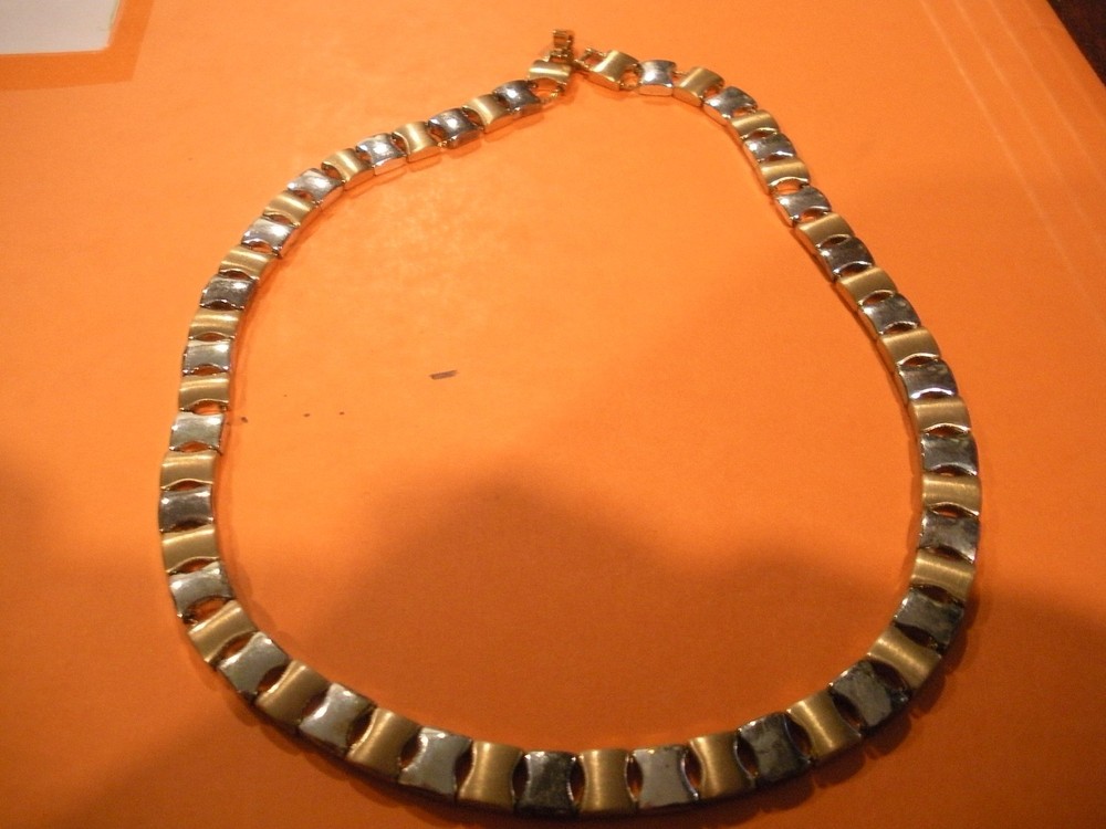 Vintage Monet Gold & Silver Tone Brick Block Link Chain Necklace 16