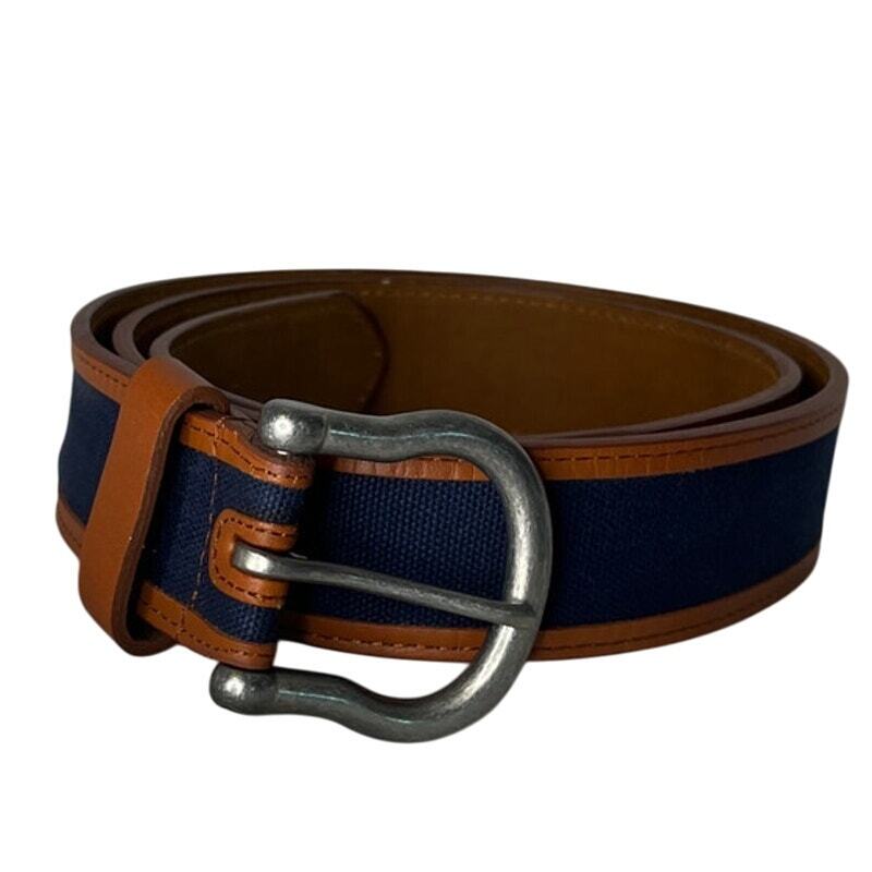 Neiman Marcus Navy Blue and Brown Leather Belt Size 38