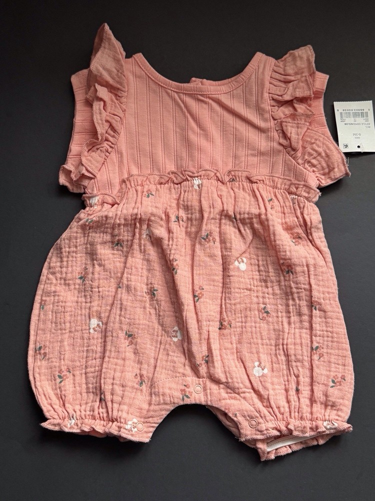 Nwt Disney Baby Size 0-3 Months Minnie Mouse And Flowers Romper