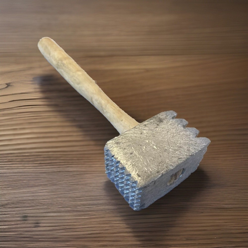 Vintage Aluminum Meat Tenderizer Wooden Handle 9 inches