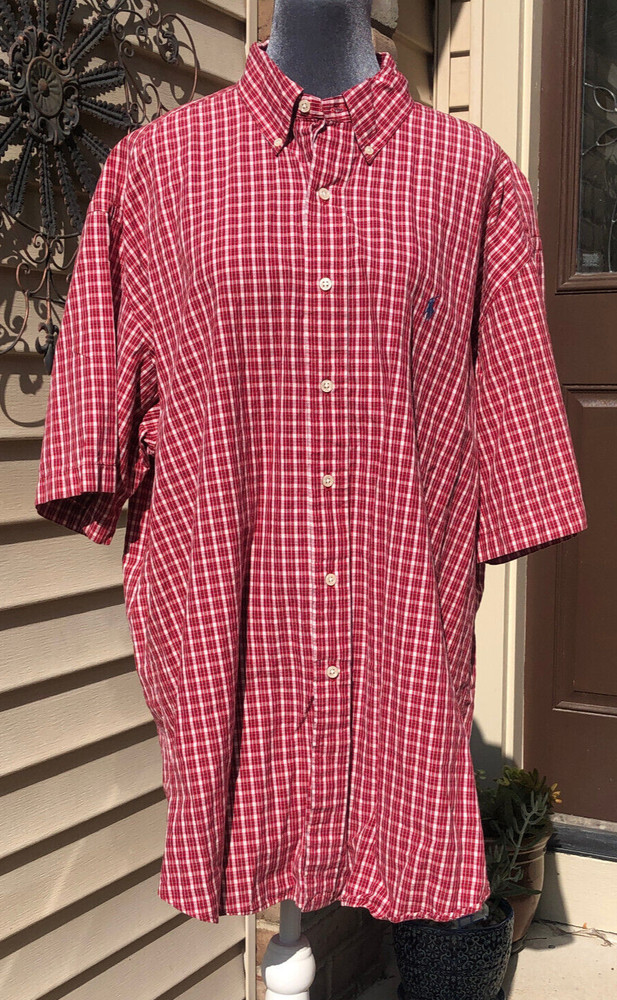 Ralph Lauren Blake Blue Label Short Sleeve Red Plaid Dress Shirt - Men's Size XL