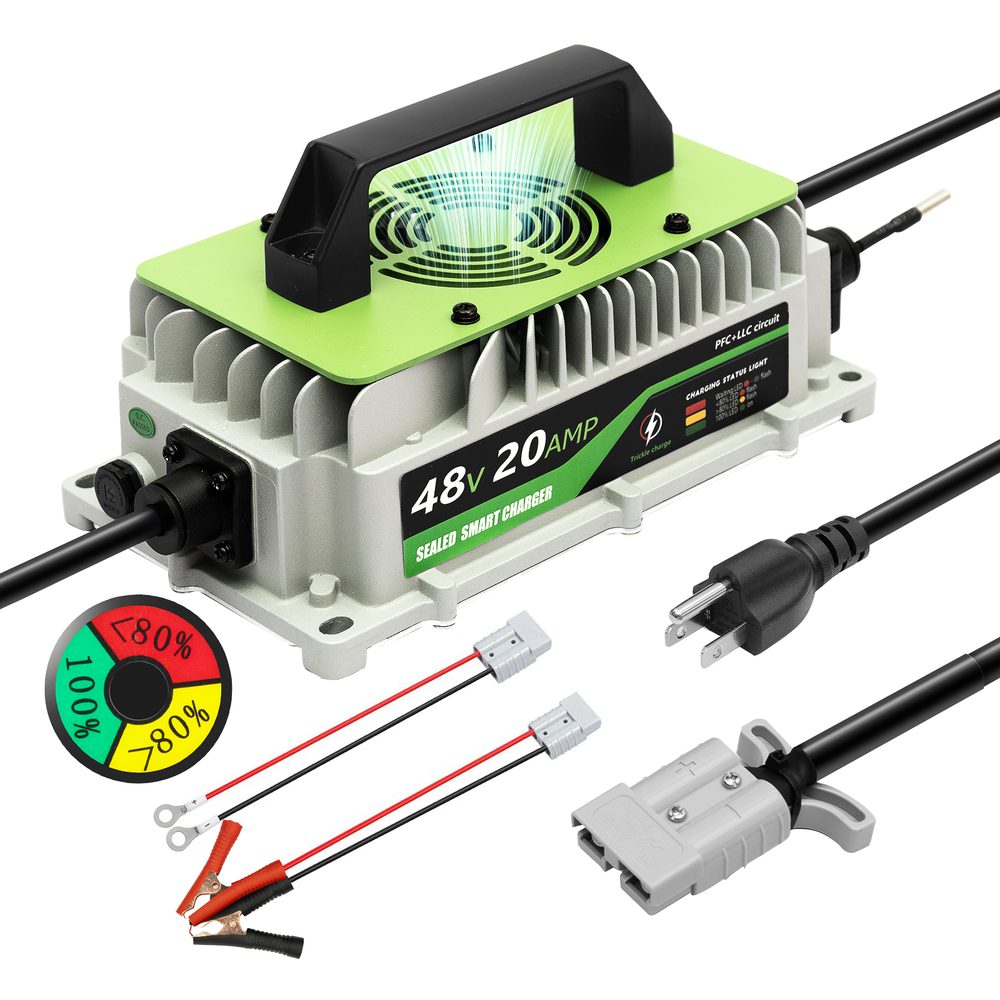 48 Volt 20 Amp Lithium Onboard Golf Cart Battery Charger w/ Ring Terminals Plug