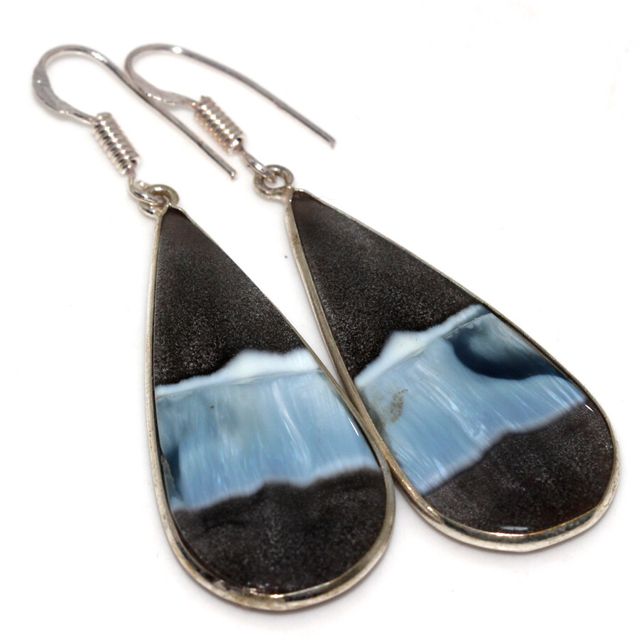 925 Silver Plated Owhyee Blue Opal Ethnic Earrings Jewelry Size 2.3