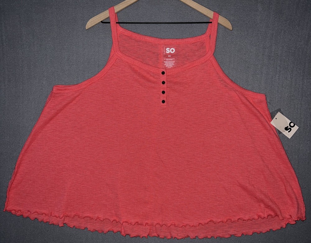 SO Womens Coral Pink Cotton Strappy Junior Knit Tank Top 3XL NWT