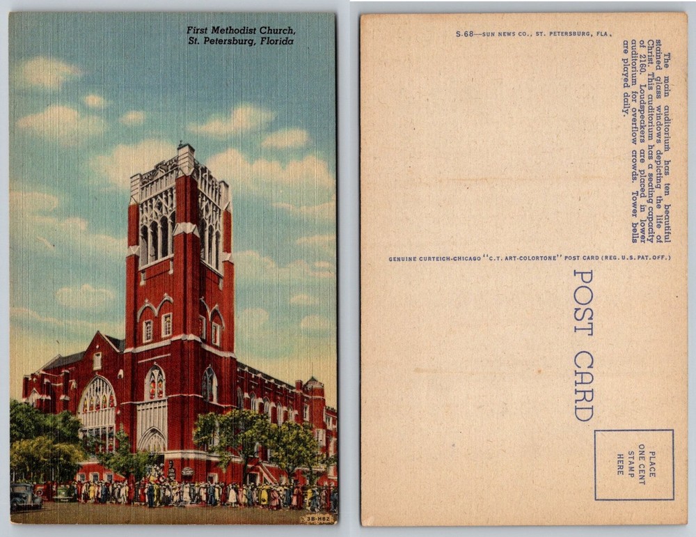First Methodist Church St. Petersburg FL Linen Postcard CT Art-Colortone