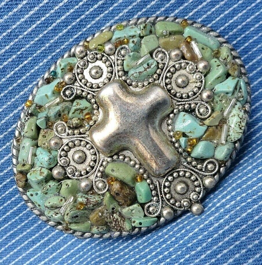 Cross Belt Buckle Religious Southwestern Left Handed Artisan Vintage 90s .CVB732
