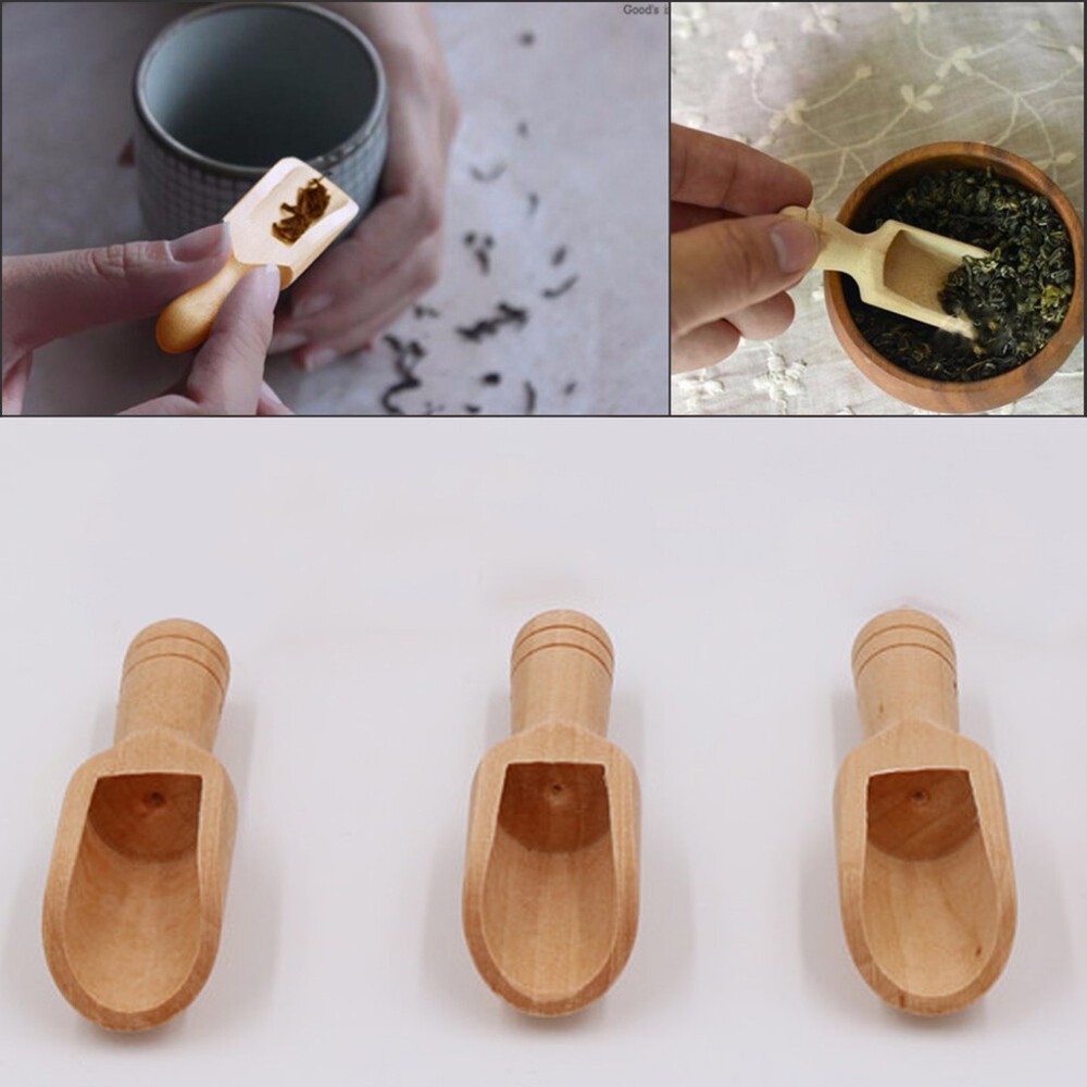 Natural wooden spoons, coffee, tea, sugar, salt powder spoons, kitchen utensils