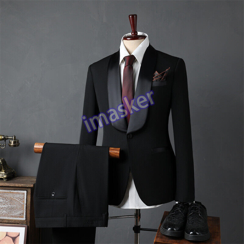 Korean Slim Fit Wedding Suit Set for Groomsmen Business Performance
