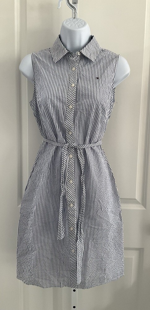 Tommy Hilifiger Belted Shirt Dress Striped With Pockets Size 2