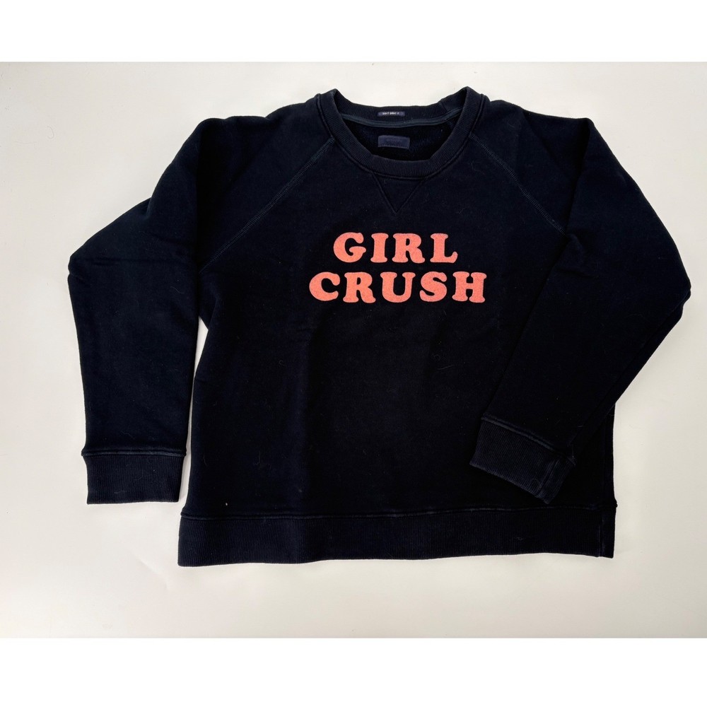 MOTHER Denim Girl Crush Sweatshirt Black Orange Graphic Pullover Womens Medium