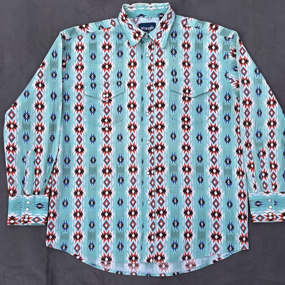 Vintage Wrangler Western Aztec Pearl Snap Shirt Men’s Size Large