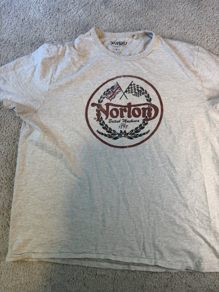 Norton Men's Graphic Logo Motorcycle T-Shirt Gray Crew Neck Short Sleeve XL