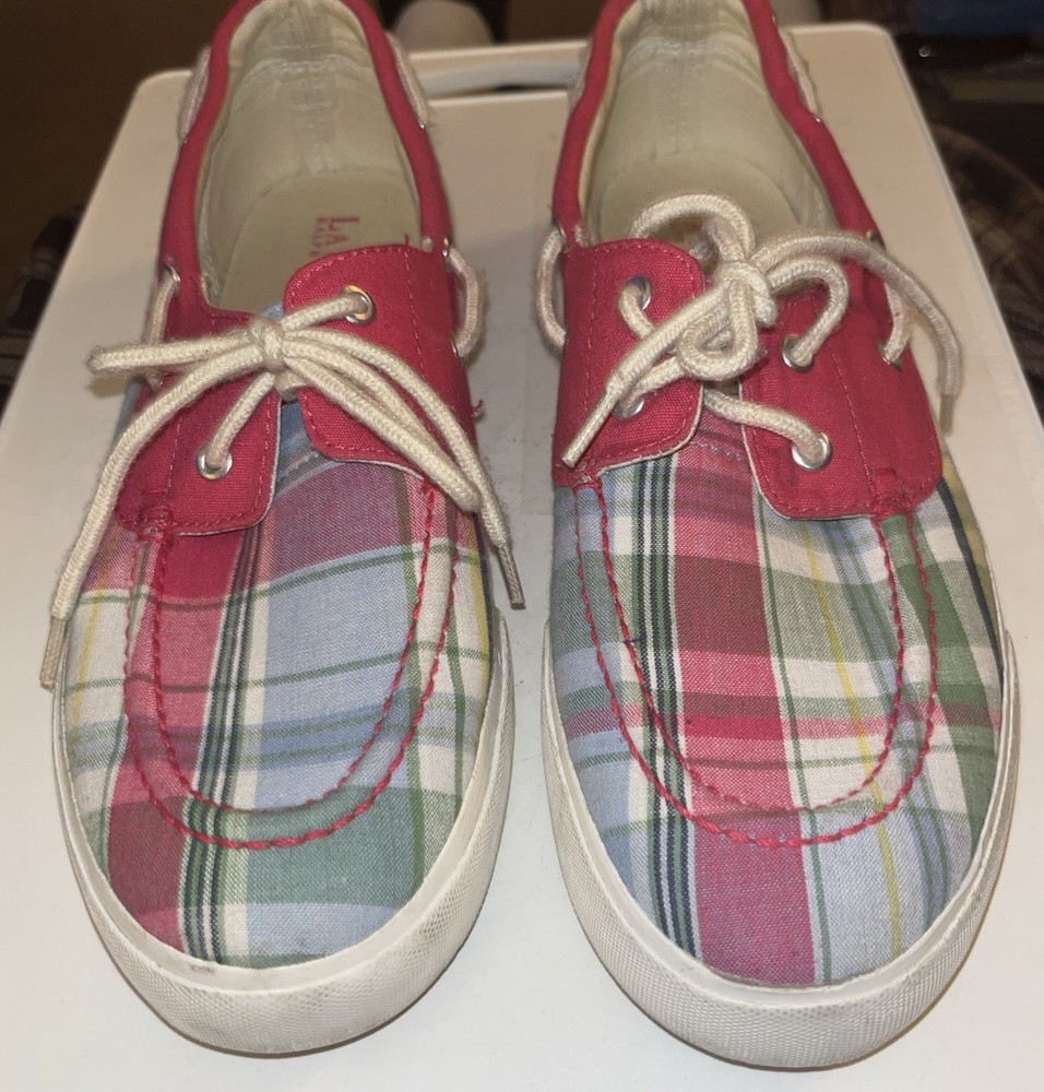 Ralph Lauren Boat Shoes Sz 10 B   Breeana Sneakers Plaid Pink Multicolor