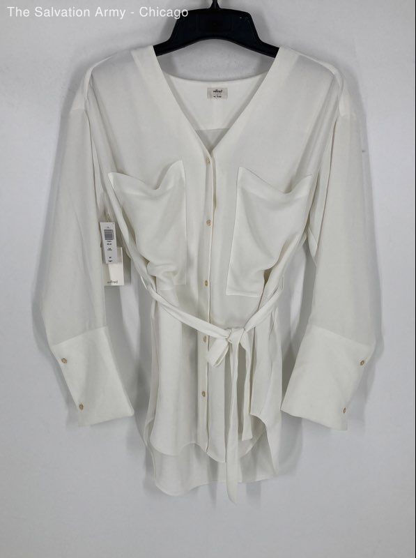 Wilfred Womens White V-Neck Long Sleeve Short Shirt Dress Size Small