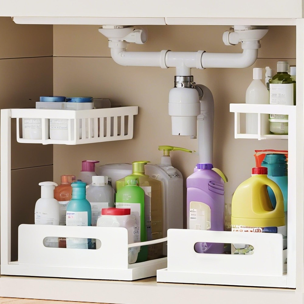VUSIGN 2 Tier Under Sink Organizer, Slide Out Pull Out Cabinet Organizer, Cab...