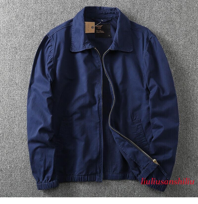 Mens Spring Coat Pure Color Business Full Zipper Cotton Casual Lapel Work Jacket