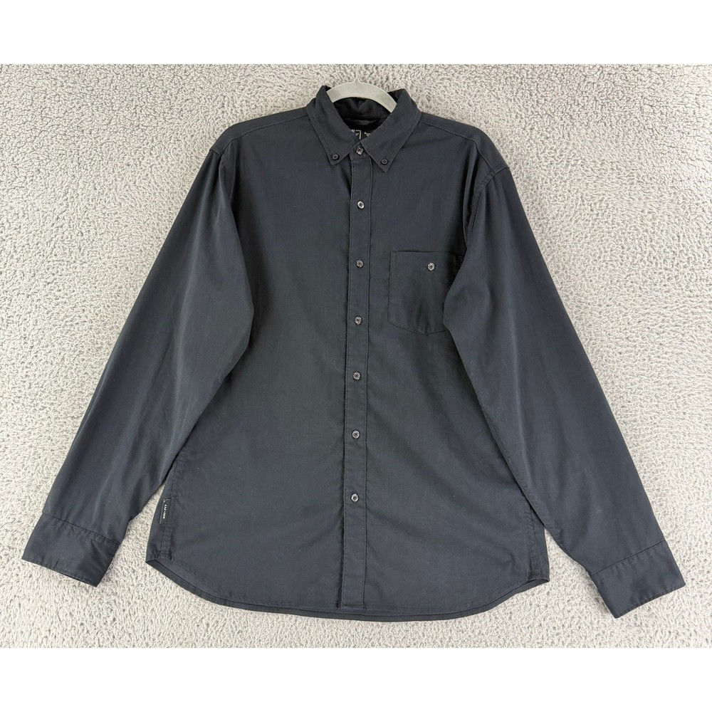 Nike Dri-FIT Button Up Shirt Mens Medium Black Long Sleeve Pocket Golf Casual