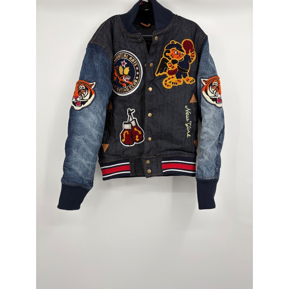 Jordan Craig Mens Denim Jacket Tiger Patch Graphic Bomber Style Size Small