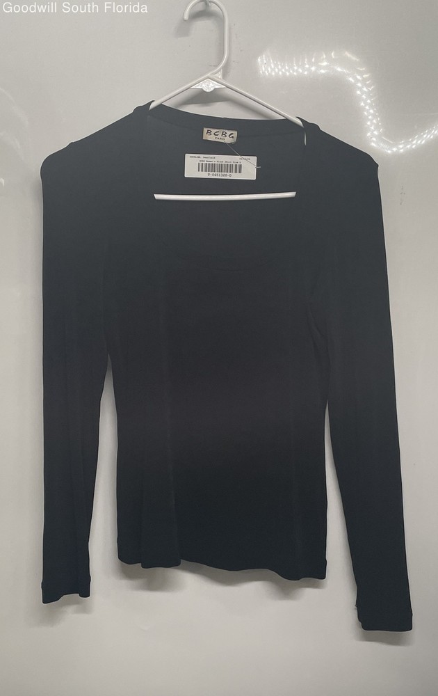 BCBG Paris Womens Black Long Sleeve Scoop Neck T-Shirt Size Small