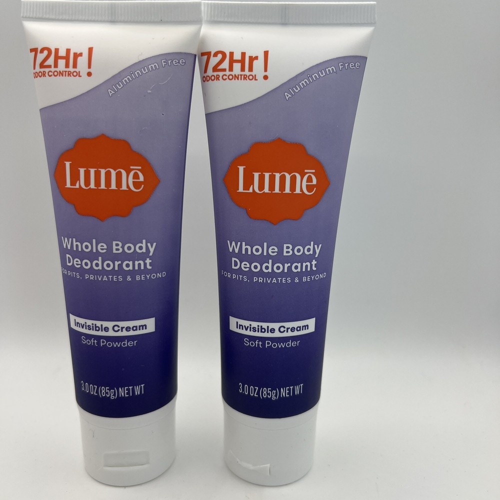 Lume X2 Pack Whole Body Deodorant Invisible Cream Soft Powder (3 Oz) New Sealed