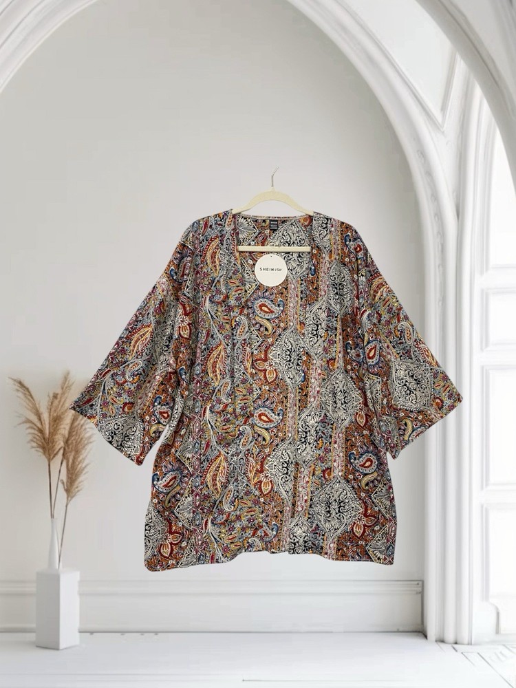 Women’s Paisley Print Open Front Kimono Top Size Medium 8/10 Boho Chic NWT