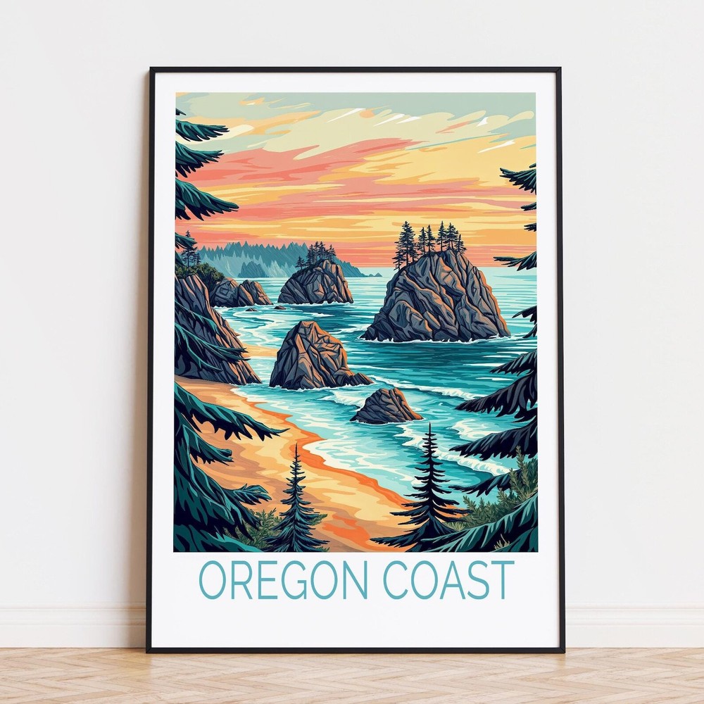 Oregon Coast Travel Poster Oregon Wall Art Coast Oregon Print Personalised
