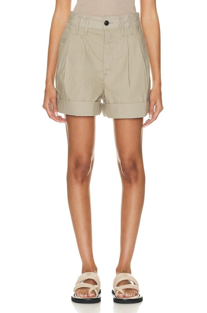 Citizens of Humanity Eugenie Pleated Poplin Cuff Hem Short in Slate Khaki Sz 26