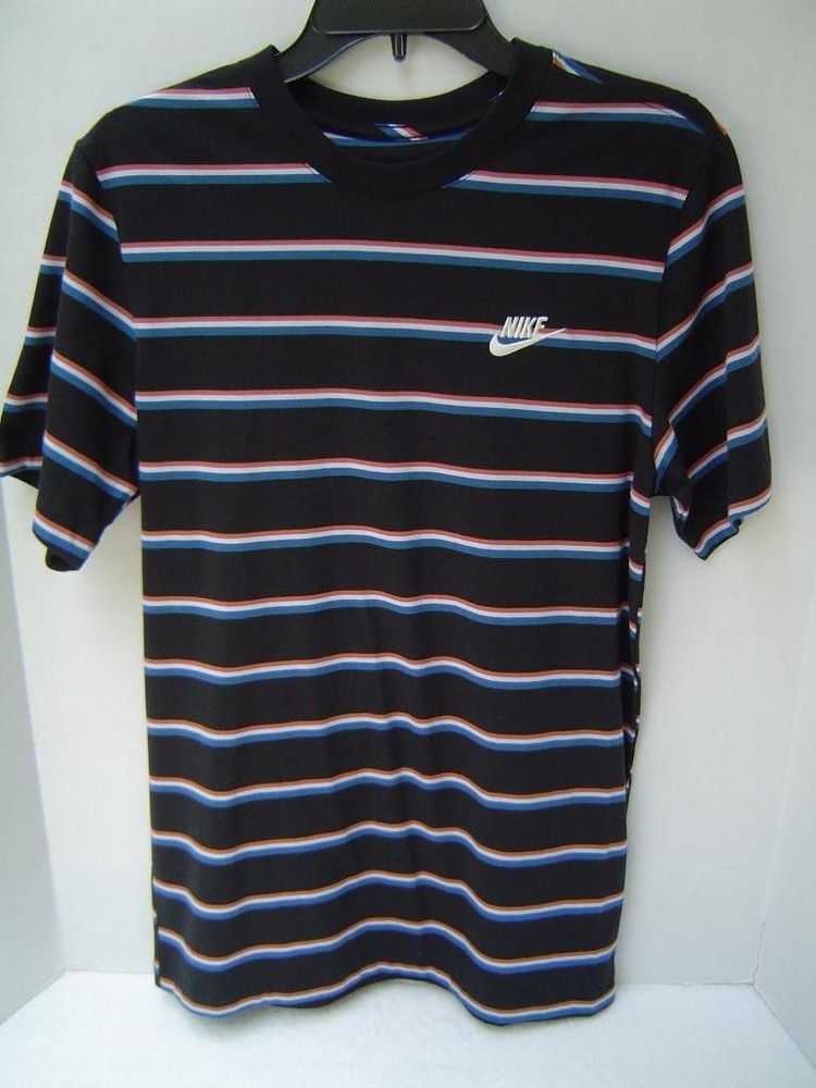 New Mens Nike Black/Multi Striped Short Sleeve Shirt Size Small Nwt's