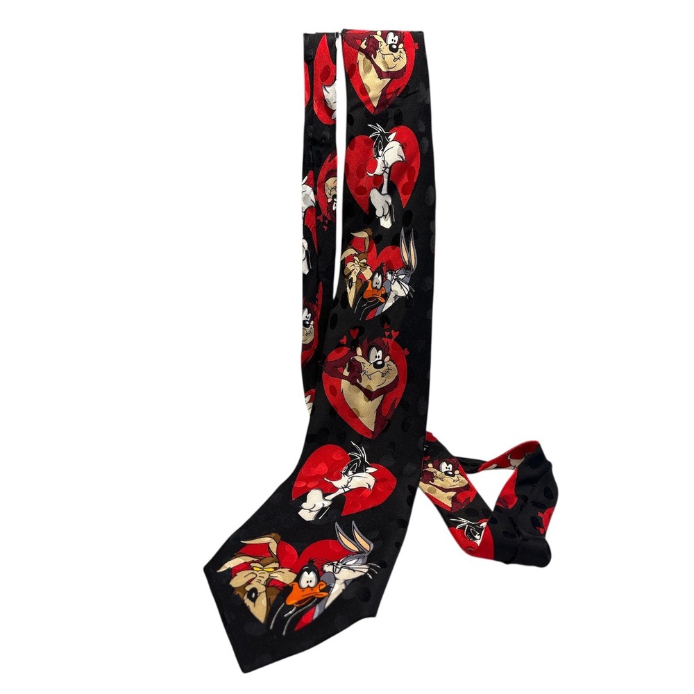Vintage Looney Tunes Silk Neck Tie Tasmanian Devil (Taz), Bugs Bunny, Daffy Duck