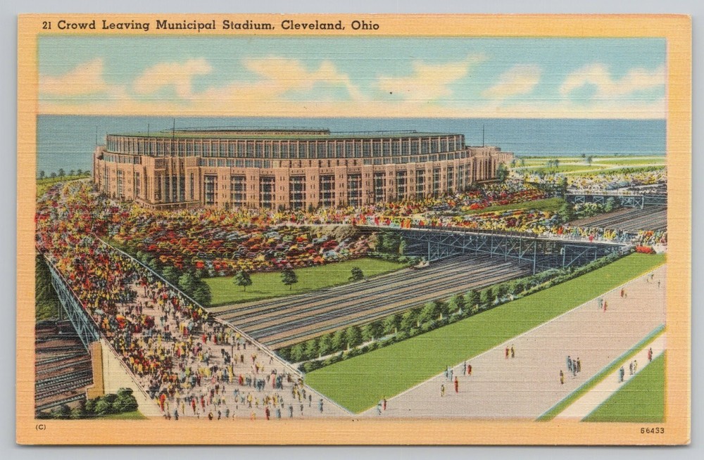 Crowd Leaving Municipal Stadium Cleveland Ohio OH Postcard
