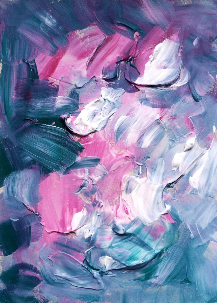 Abstract Floral-Inspired Artwork With Pink White And Teal Brushstrokes