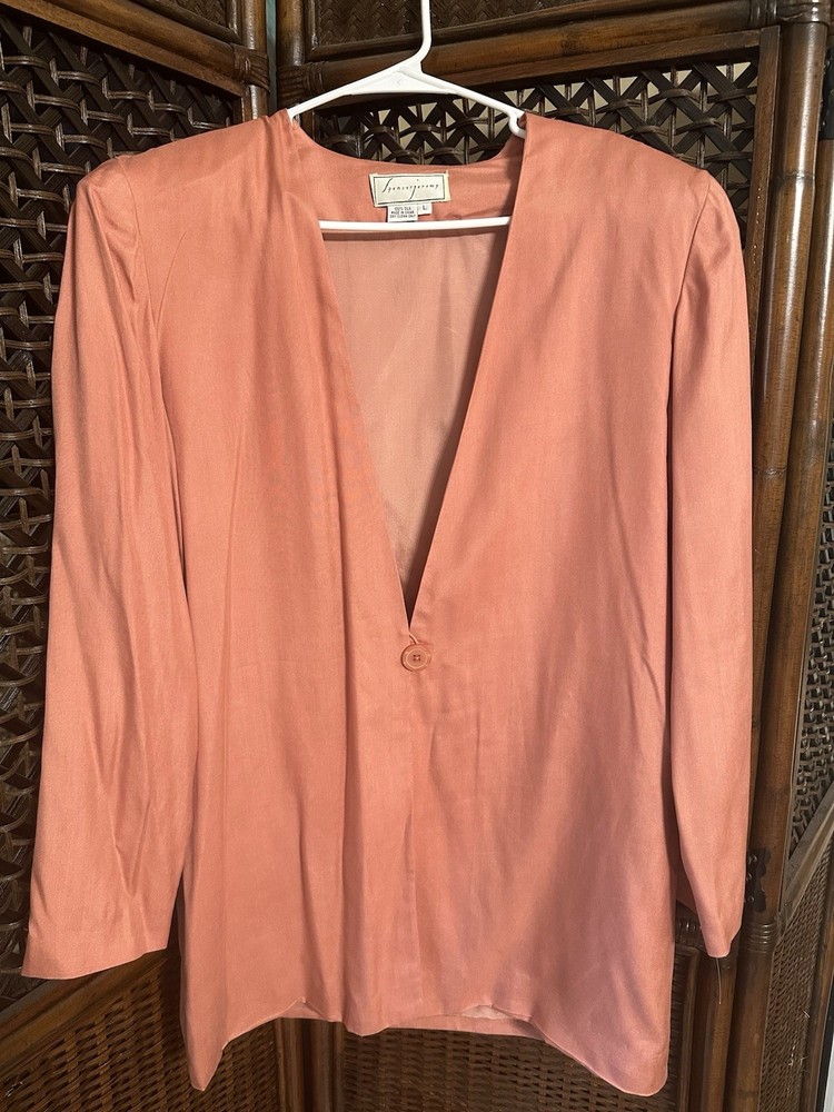 Spenser Jeremy 100% Silk Peach V Neck Long Sleeve Blouse Size L