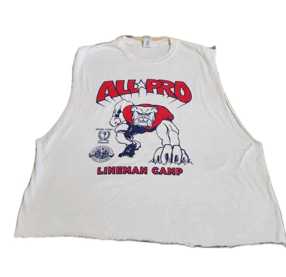 Vintage All Pro Lineman Football Camp Crop Gym Shirt Mens 3XL White